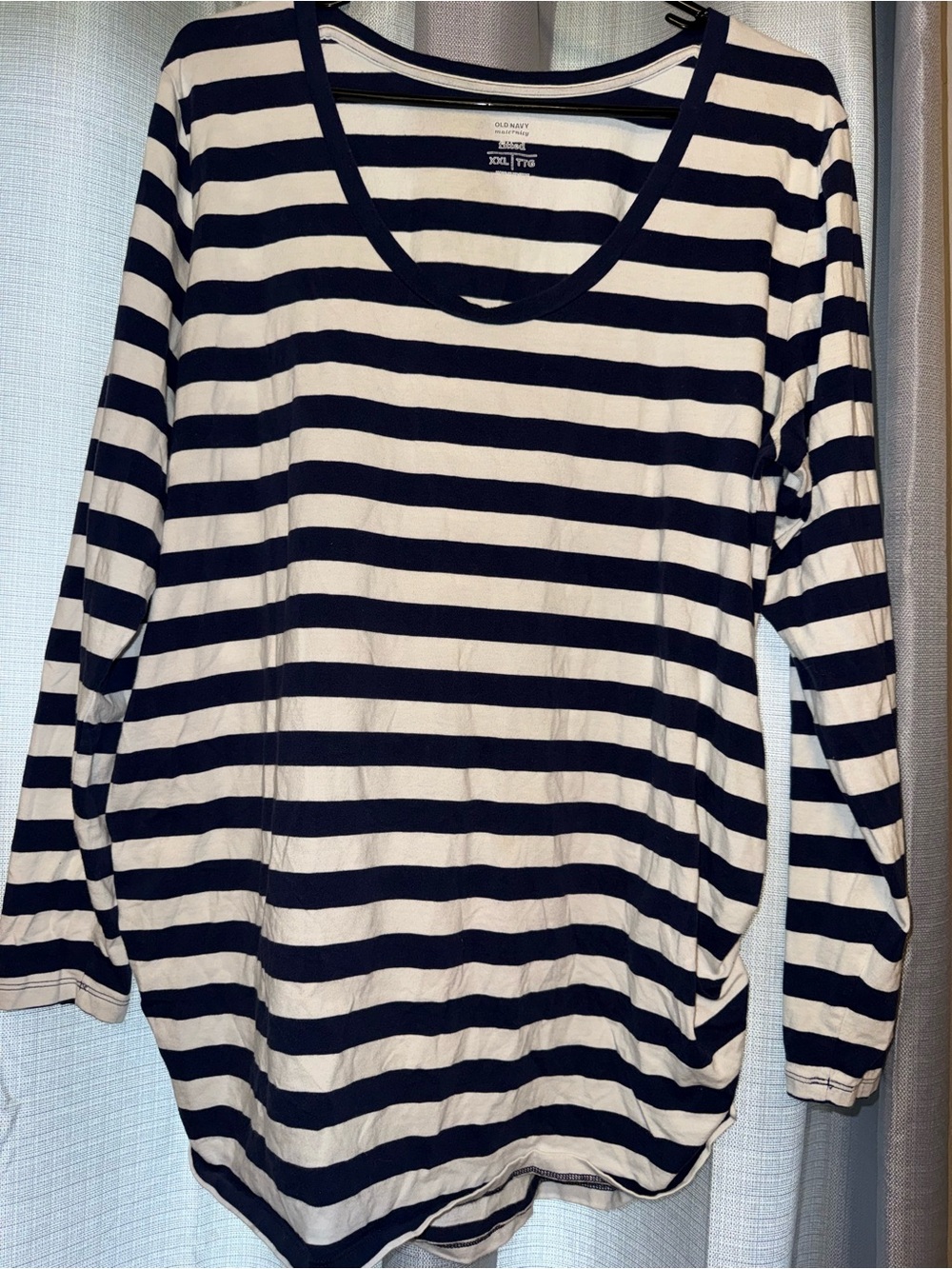 Striped Navy and White Long Sleeve Maternity Top